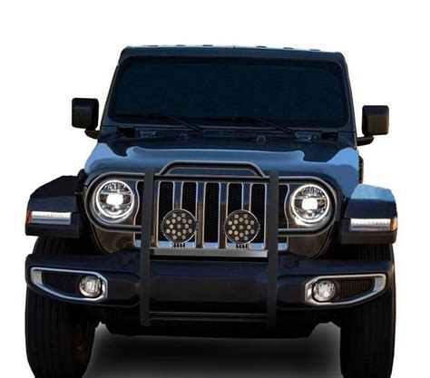 Jeep Gladiator Grille Guard With 7 Inch Round Led Lights Black 20 25 Jeep Gladiator Jt Free