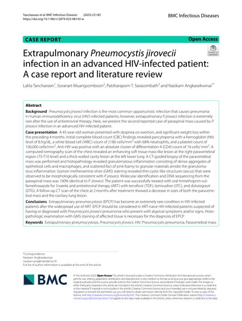 Pdf Extrapulmonary Pneumocystis Jirovecii Infection In An Advanced Hiv Infected Patient A