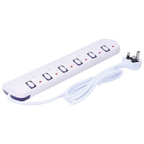 Uk Plug Power Strip 6 Outlet 250v 13a With 2m Cable Multi Plug