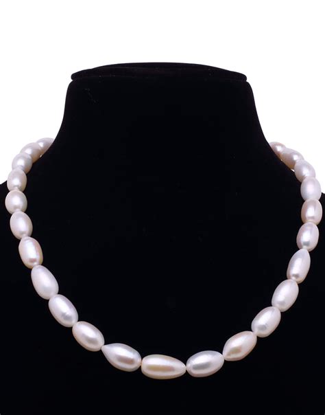 Elegant White Freshwater Oval Shape Pearl Necklace Mangatrai Gems And Jewels Pvt Ltd