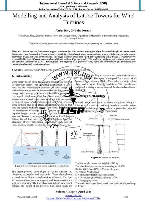 Pdf Modelling And Analysis Of Lattice Towers For Wind Turbineskeywords Lattice Tower Staad