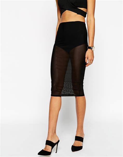 Asos Pencil Skirt In Sheer Mesh With Underwear In Black Lyst