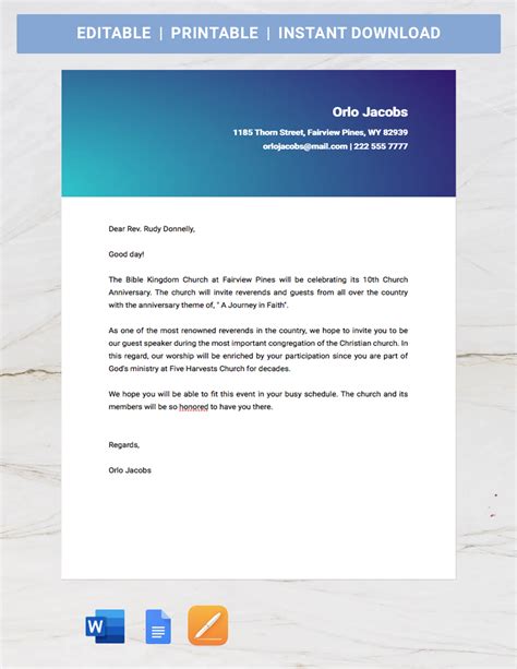 Church Program Invitation Letter - Google Docs, Word, Apple Pages | Template.net