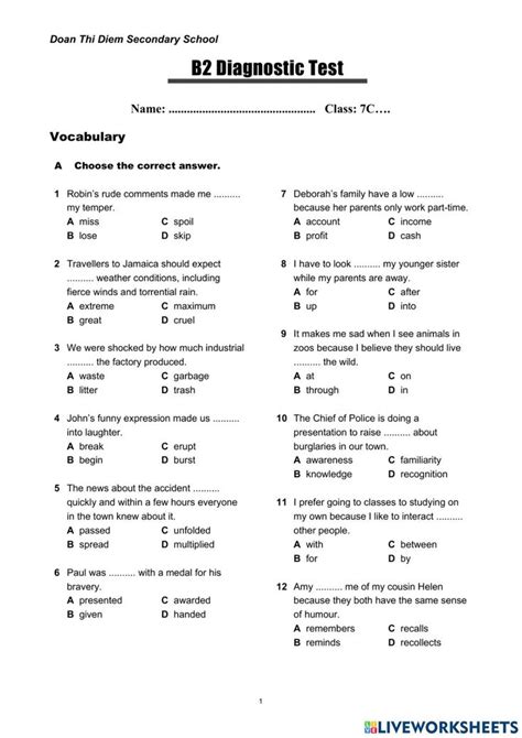 The Answer Sheet For An English Language Test