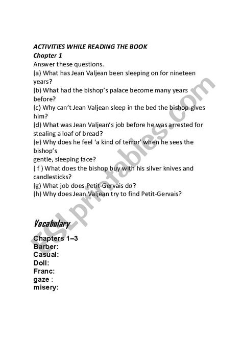 Les Miserables Esl Worksheet By Zaira20