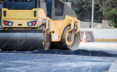 Premium Photo | Road roller at a road construction site