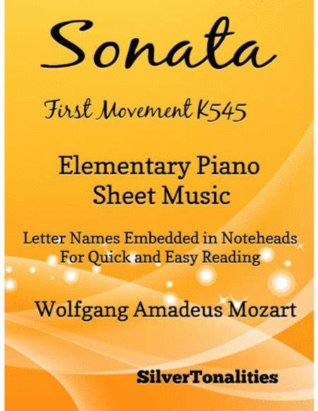 Sonata First Movement K545 Elementary Piano Sheet Music Arr