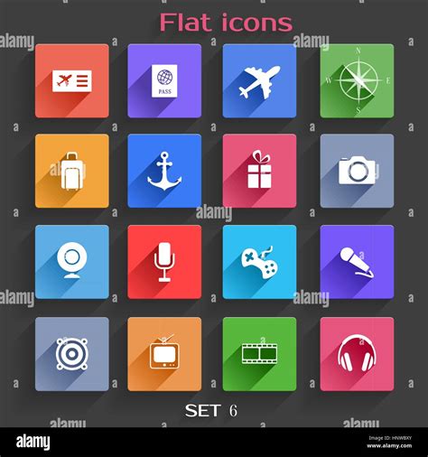 Vector Application Web Icons Set In Flat Design With Long Shadows Stock