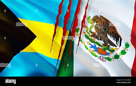 Bahamas And Mexico Flags With Scar Concept Waving Flag D Rendering