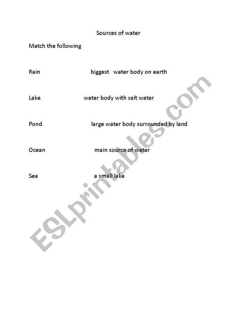 4th Grade Water Sources Worksheet