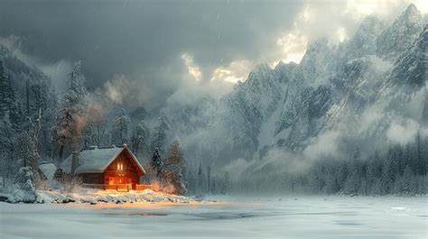 Premium Photo | Cabin in the mountains at night