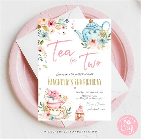 Editable Tea For Two Birthday Invitation Tea For Two 2nd Etsy