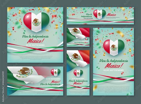 Happy Independence Day Of Mexico Vector Banner Set 16 De Septiembre