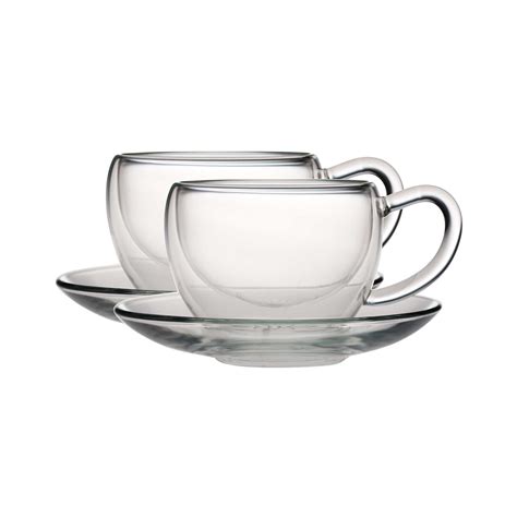 Clear Glass Teapot Tea Cups Tea Warmer Double Walled Glassware