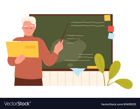 Male Teacher Standing At Blackboard To Explain Vector Image