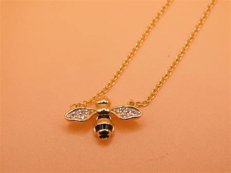 Bumble Bee Necklace 14k Gold Plated Honey Bee Pendant 925 Silver Etsy