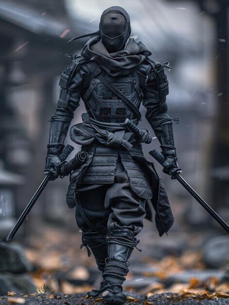 A Man In A Black Outfit Holding Two Swords Premium AI Generated Image