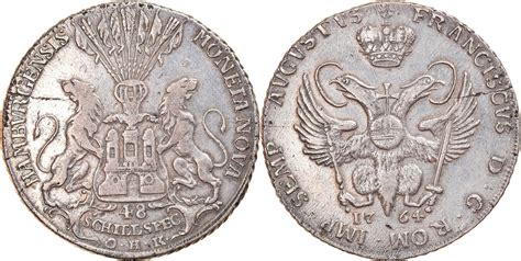 German States 48 Schilling Thaler 1764 Coin HAMBURG Silver EF 40 45