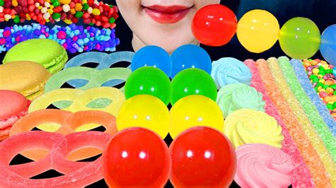 Asmr Rainbow Desserts Jelly Macaron Gummy Mukbang Eating Sounds 咀嚼音