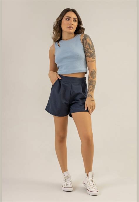 Short Feminino B Sico The Philippines Azul Compre Agora Dafiti Brasil