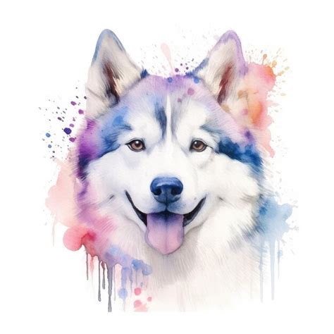 Premium AI Image | Watercolor painting of husky with white background