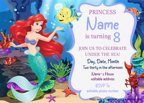 Little Mermaid Birthday Invitations Free Printables - Printable Word ...