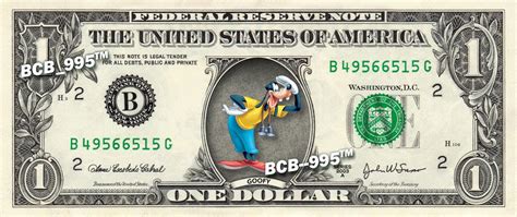 Disneys Goofy On Real Dollar Bill Collectible Cash Money