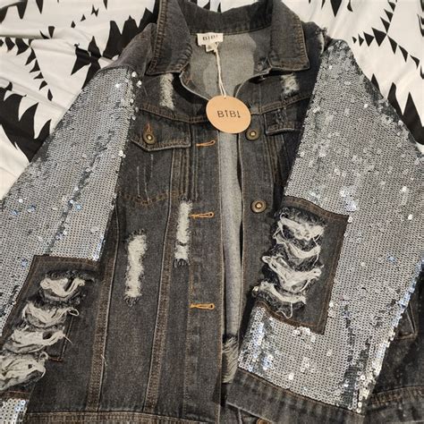 Bibi Jackets And Coats Jean Sequin Jacket Poshmark