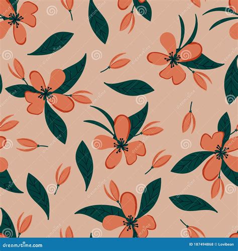 Seamless Floral Pattern With Hand Drawn Apple Blossom Flowers Creative