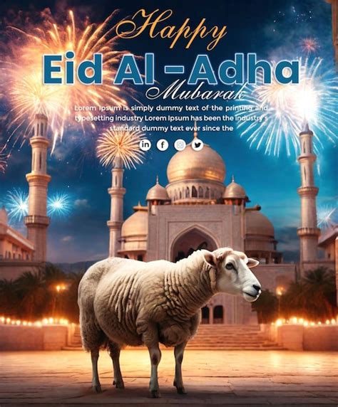 Feliz Eid Al Adha Mubarak Plantilla De P Ster Con Un Fondo De Oveja