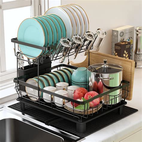 Jabykare Tier Dish Drying Rack With Rotating Drainer Board