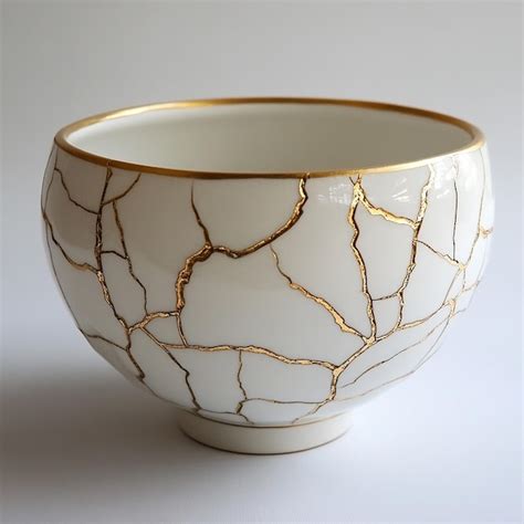 Japanese Kintsugi Bowl Cracked Line Art Pot Premium Ai Generated Image