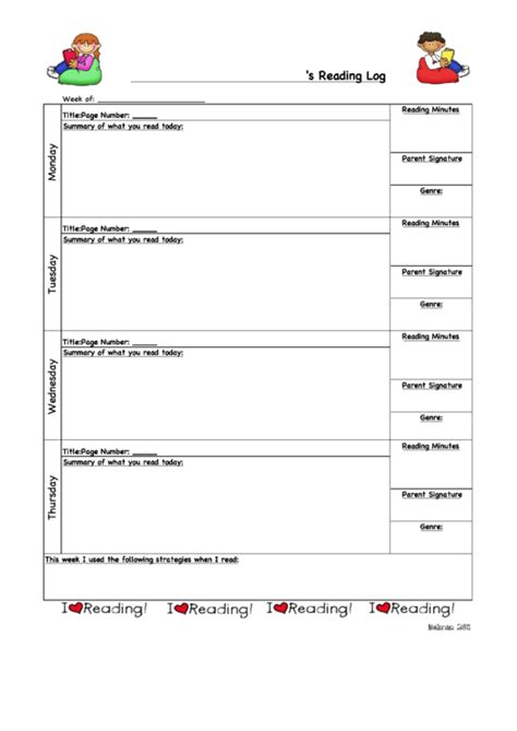 Reading Logs For Fith Grade 2022 Reading Log Printable