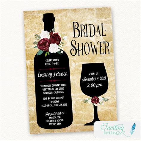 Burgundy Wine Bridal Shower Invitation Wine Tasting Winery Etsy