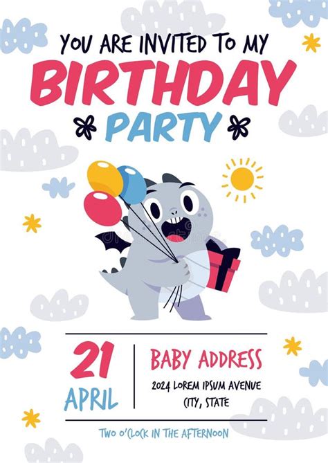 Invitación De Cumpleaños Para Niños De Dragón Lindo Caricatura Feliz