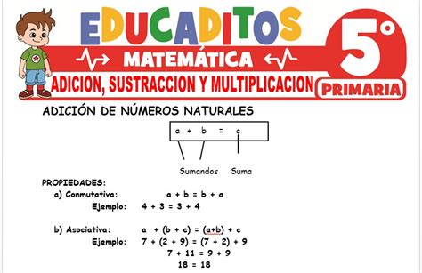 Adición Sustracción Y Multiplicación Para Quinto De Primaria