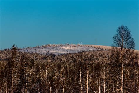 Mount Bredtraskliden In Vasterbotten Sweden Under Blue Sky Stock