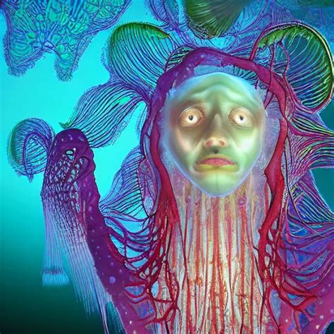 Underwater Photograph Of A Human Faced Jellyfish On Stable Diffusion