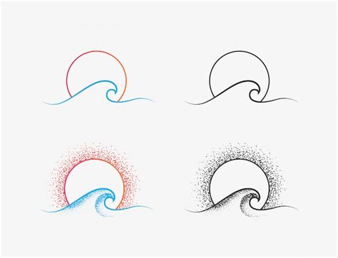 Sol e oceano onda logotipo ou ícone do design nas versões coloridas e