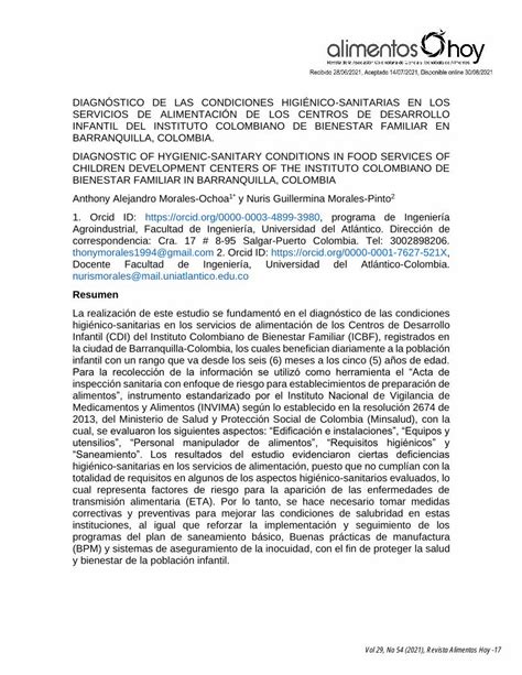 Pdf Diagn Stico De Las Condiciones Higi Nico Sanitarias En