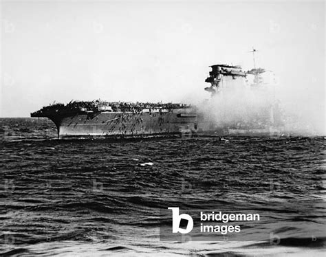 Image of USS Lexington on fire and sinking, Battle of Coral Sea, by American Photographer, (20th ...