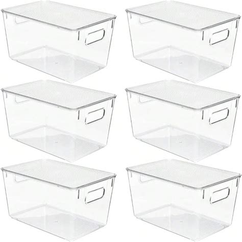 6 Pack Clear Plastic Stackable Storage Bins With Lids Large Containers