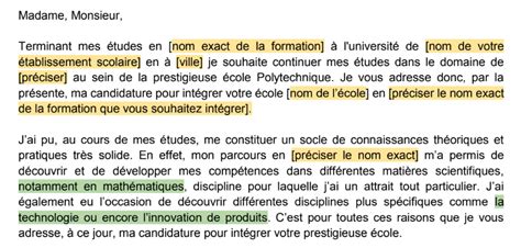 Lettre de motivation école ingénieur Polytech exemple et modèle à