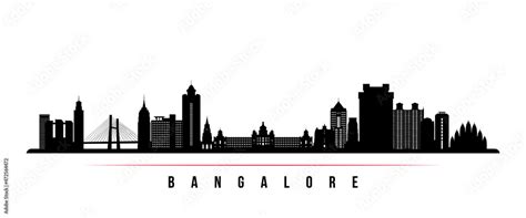 Bangalore skyline horizontal banner. Black and white silhouette of ...