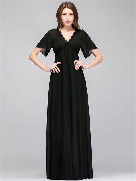 BABYONLINE D R E S S Eyelash Lace Trim Chiffon Maxi Dress Black