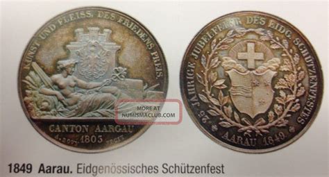 Swiss 1849 Silver Medal Shooting Festival Aargau Aarau R 1b Ar 37mm