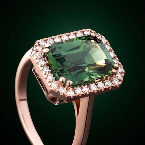 Bague Marie Lou En Or Rose Saphir Vert Et Diamants Lepage