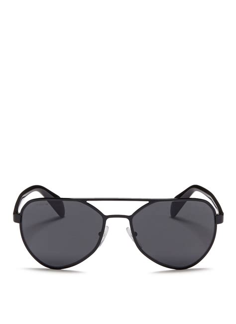 Prada Acetate Temple Metal Angular Aviator Sunglasses In Black For Men