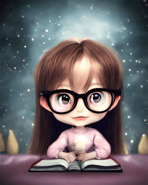 Nerdy Chibi Meisje Met Bril · Creative Fabrica