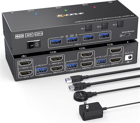 Dual Monitor KVM Switch USB 3 0 2 In 2 Out 3 Ports HDMI 4K 60Hz KVM